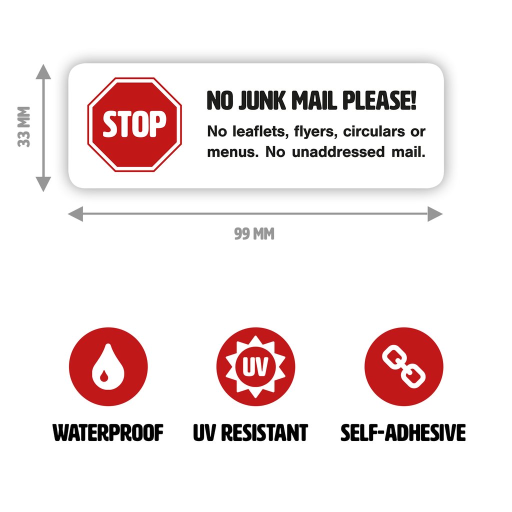 Self-Adhesive sticker:  No Junk Mail please! in white